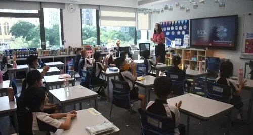 Elementary students listening to MAP test instructions at Stamford HK