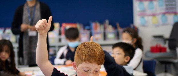 child putting his hand up